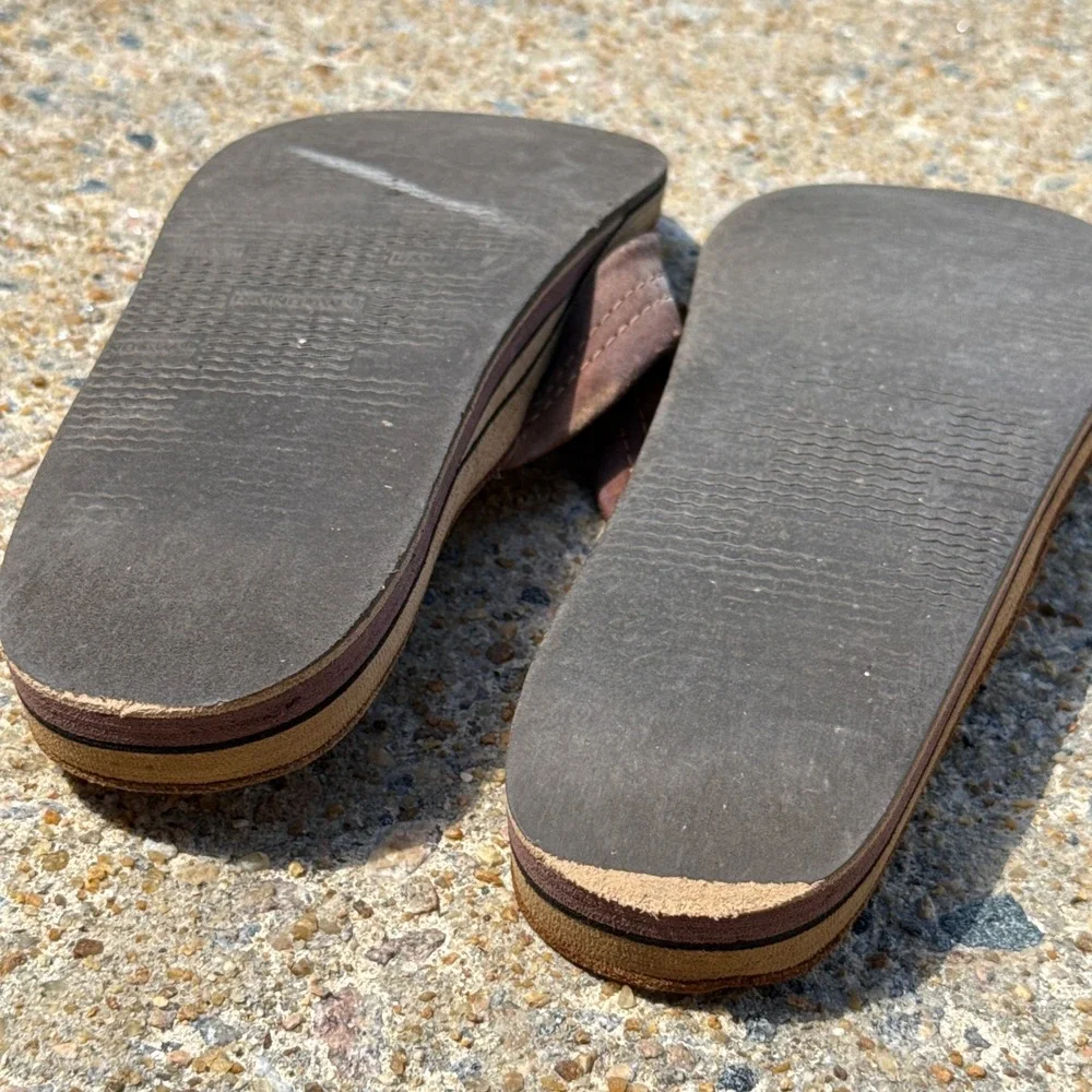 Rainbow Sandals Womens Double Layer Arch Leather Flip Flops Brown Wide Strap 9